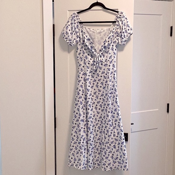 Floral Puff Sleeve Dress with Front Split Size S - Picture 6 of 10
